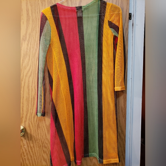 Pretty multi color, open front, long sleeve, crocheted cardigan. Great shape. - Picture 4 of 5